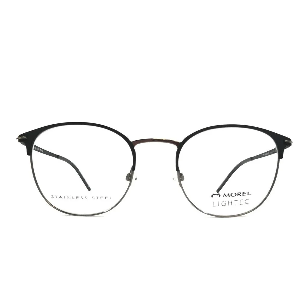 Morel Lightec Eyeglasses Frame 30168L NG07 Black Silver Round Full Rim 50-20-145